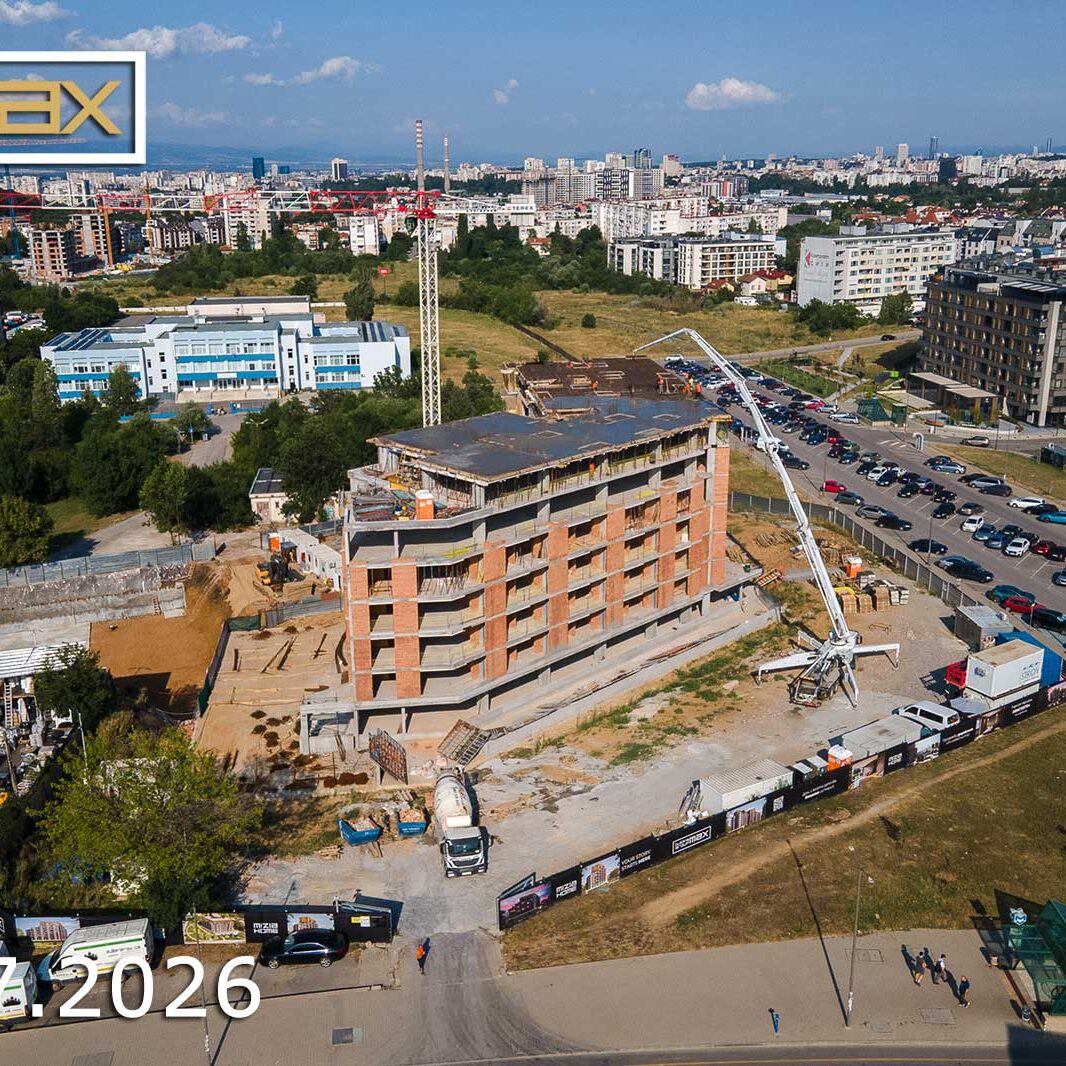 изливане на плоча на нова жилищна сграда MIZIA HOME в град София - строителна площадка на дата 20-07-2026
